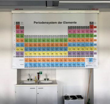 Rolldown mit bedrucktem Periodensystem für die FOSll aus Nürnberg